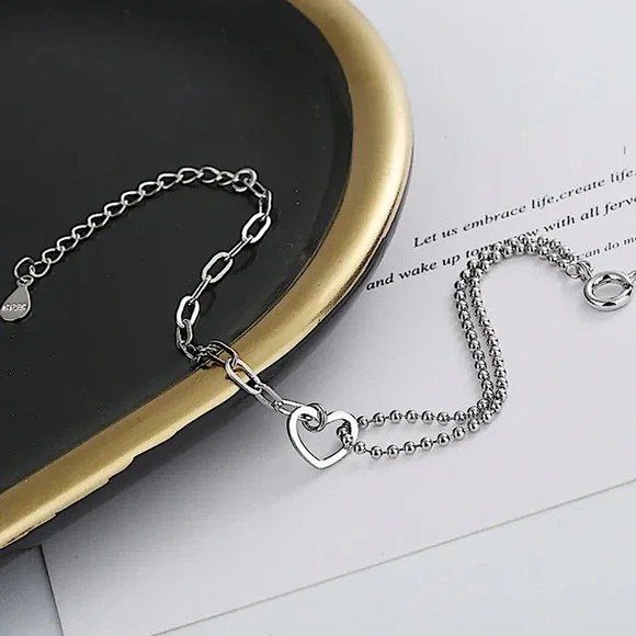 Sterling Silver Minimalist Heart Bracelet, Irregular, Geometric, Dainty,… - Picture 5 of 7